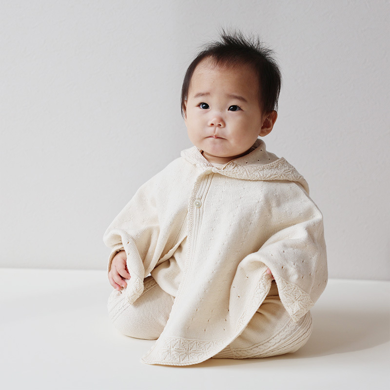 COFUCU 麻葉紋有機棉連帽斗篷-米白