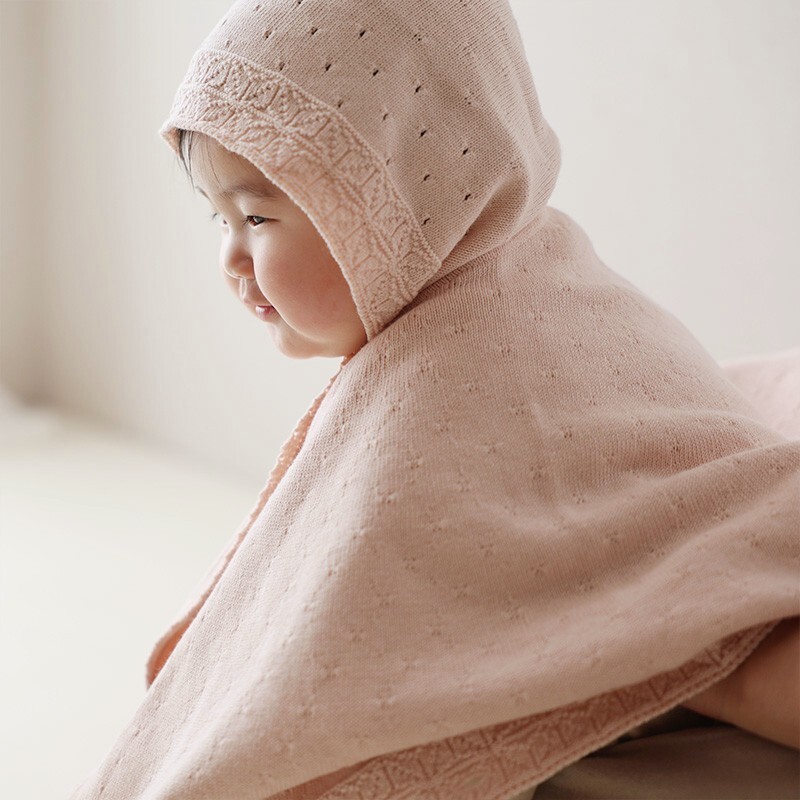 COFUCU 麻葉紋有機棉連帽斗篷-柔粉