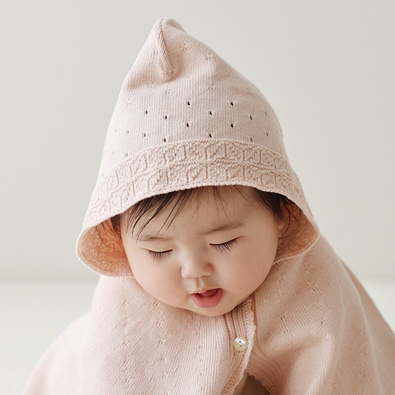 COFUCU 麻葉紋有機棉連帽斗篷-柔粉