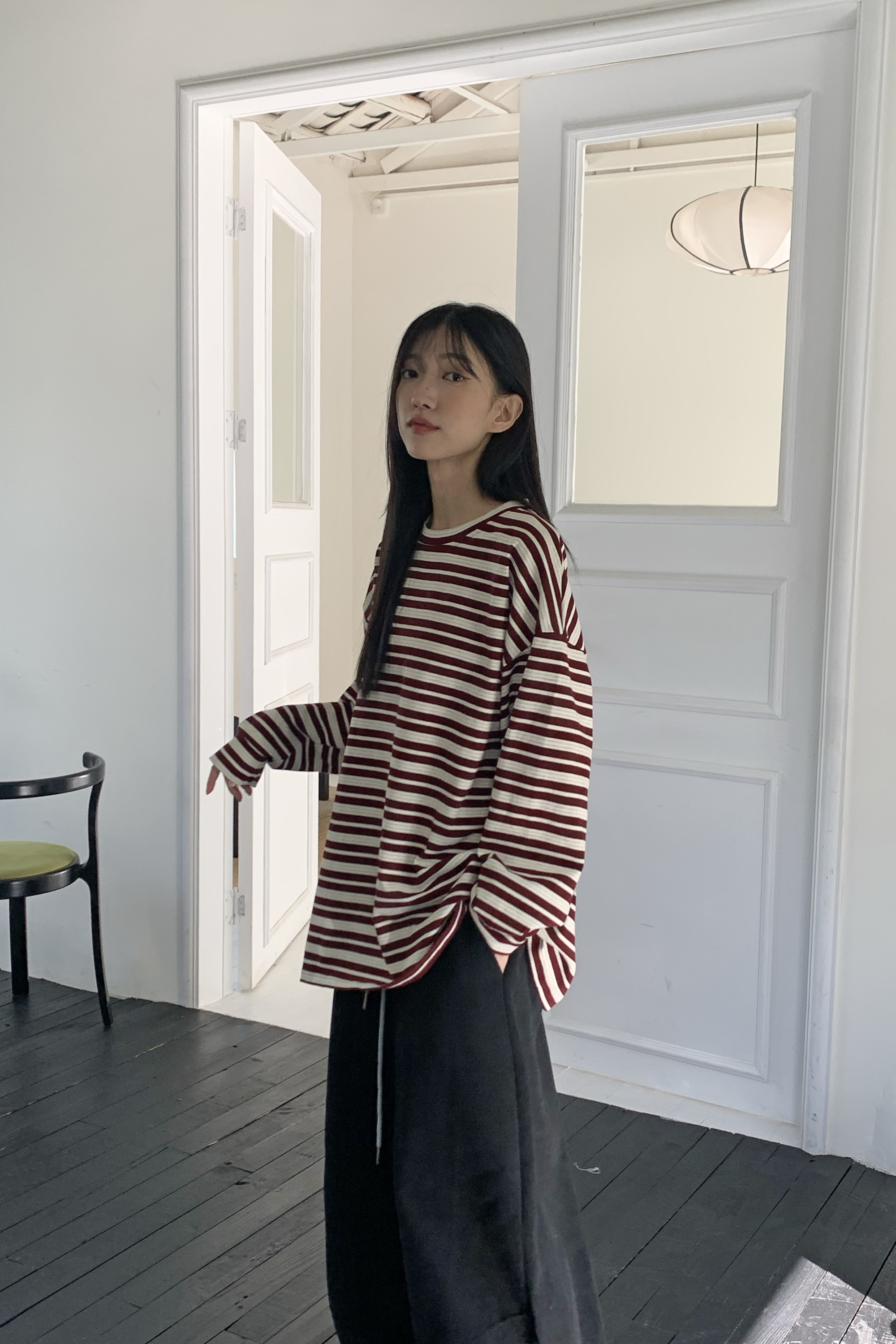 New Year｜休閒圓領條紋長袖上衣 4色