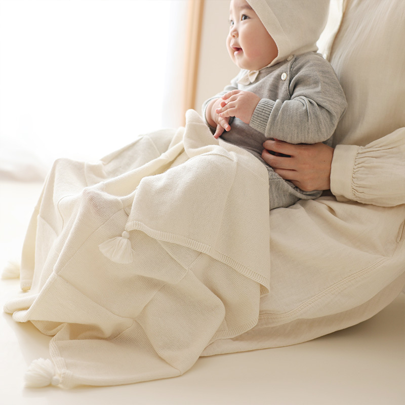 COFUCU 喀什米爾市松格紋嬰兒毯-象牙白