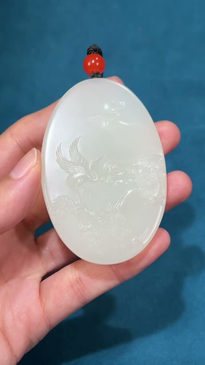 1229227 和田玉籽料松鶴延年