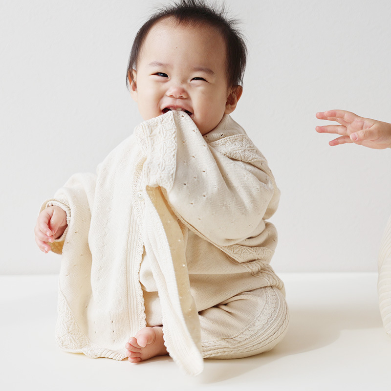 COFUCU 麻葉紋有機棉連帽斗篷-米白