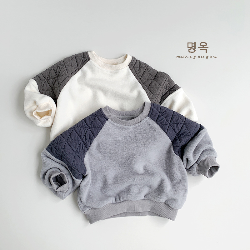 【H0108】ins韓系拼接圓領加絨衛衣(80-130)