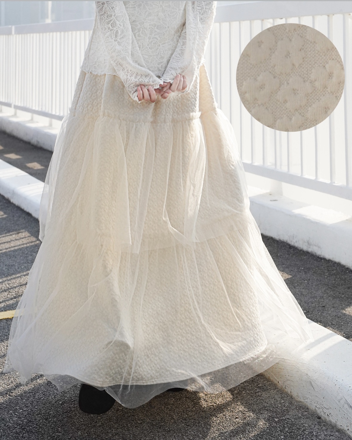 美～壓花紗面三層裙 · 2色入