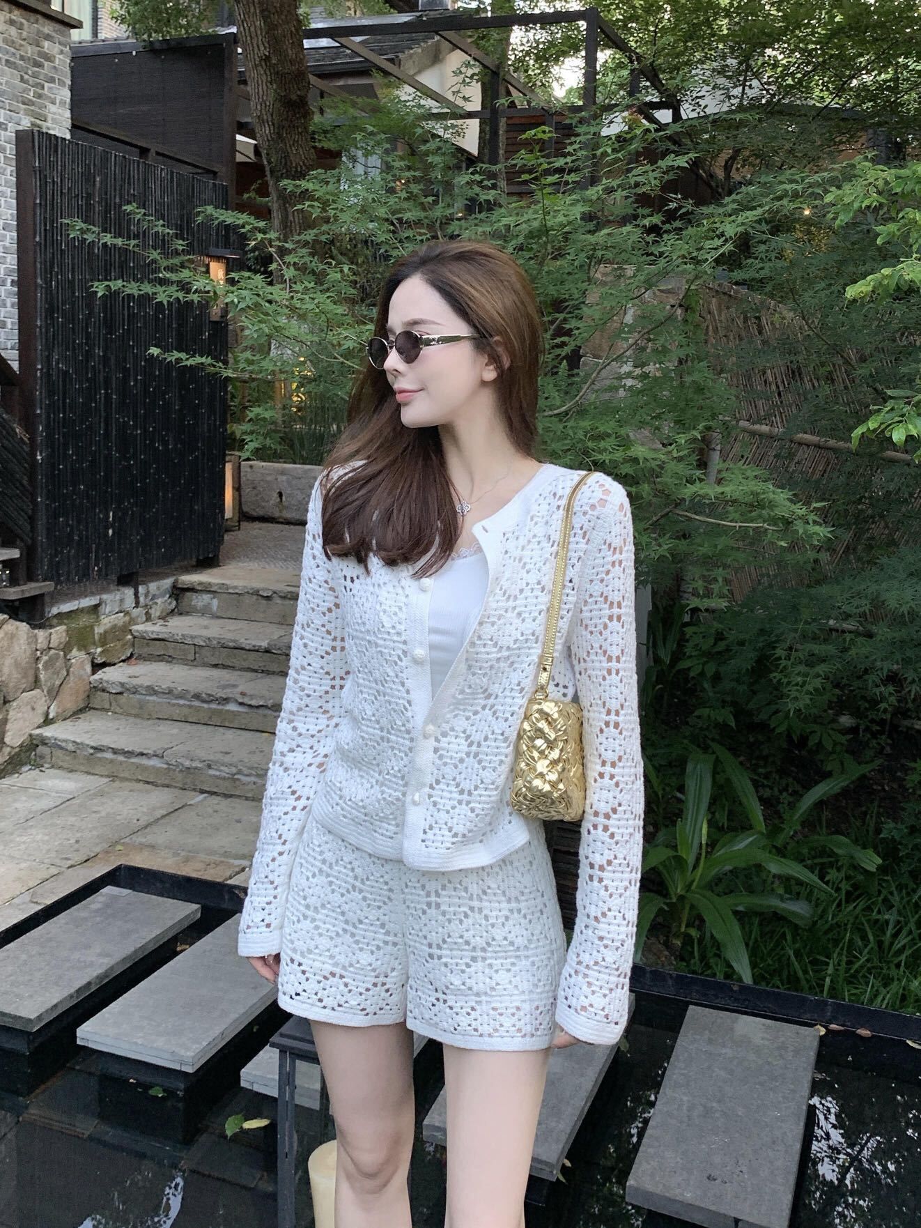千金穿搭 簍空針織上衣+短褲(2件組)