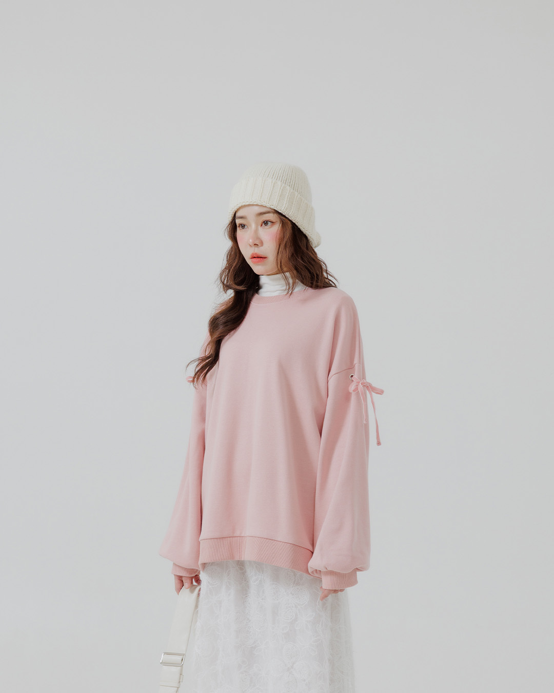 Casual long-sleeved sweatshirt with tie-up sleeves, available in two colors.【01099417】in stock+pre-order