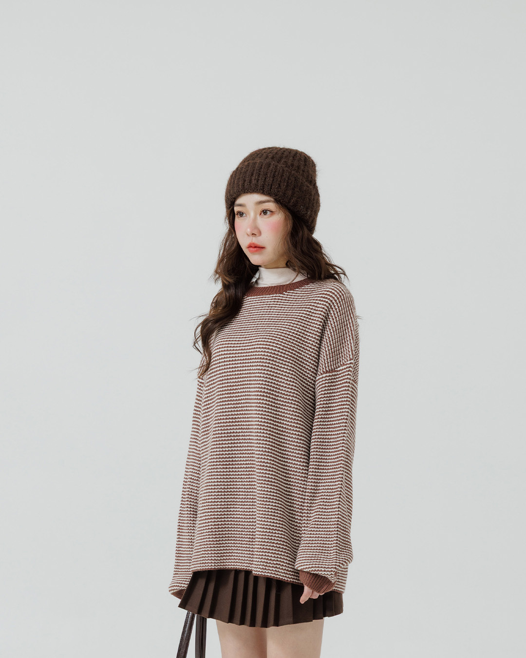 Color-blocked checkered crew neck oversized knit sweater, available in three colors【01099294】in stock+pre-order