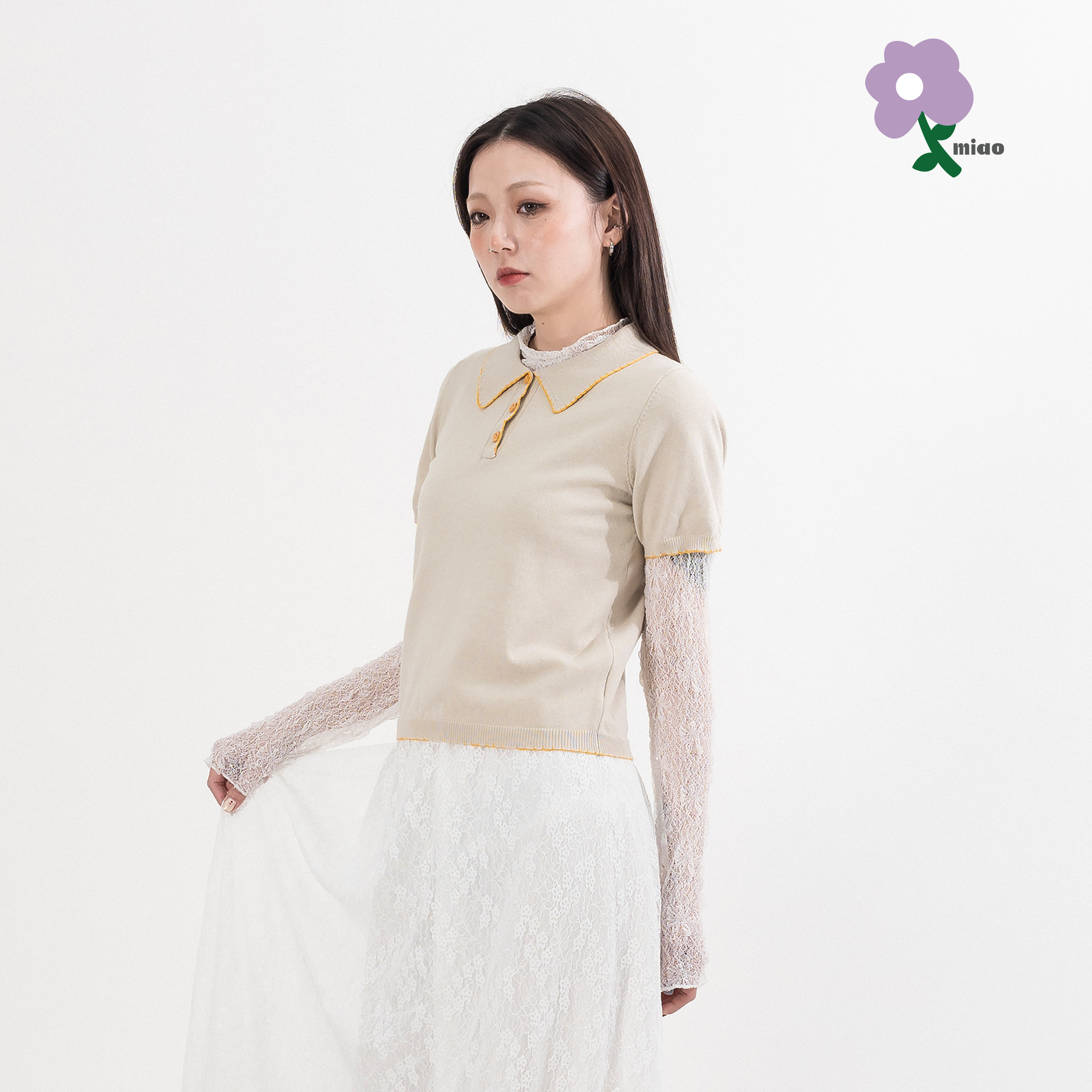 AGILITY MIAO Cropped Knit Polo Shirt 寬短 針織Polo衫 [M-S01]