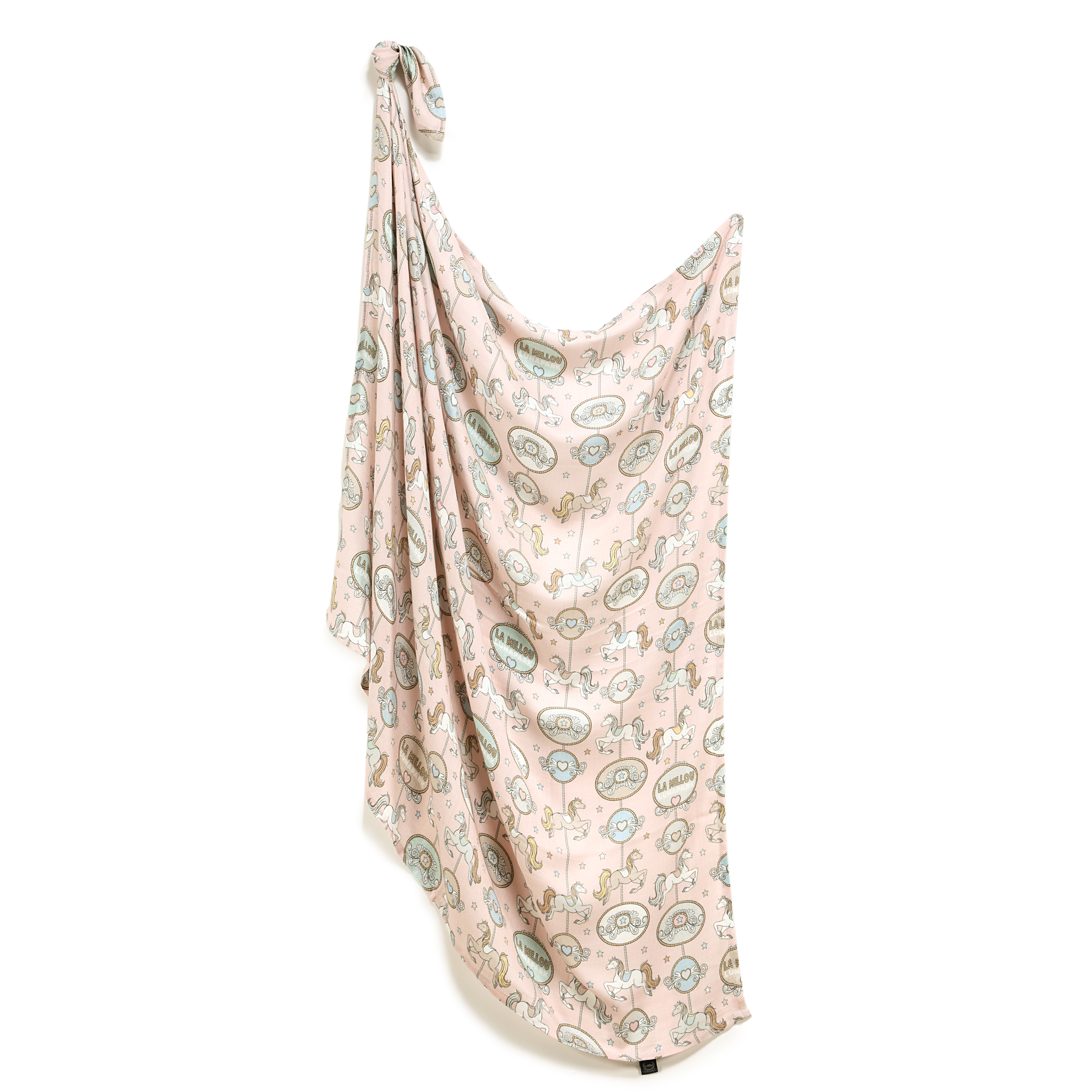 La Millou波蘭 Bamboo Muslin 100%竹纖銀離子紗布巾加大(115x140cm)｜旋轉小木馬(粉底)