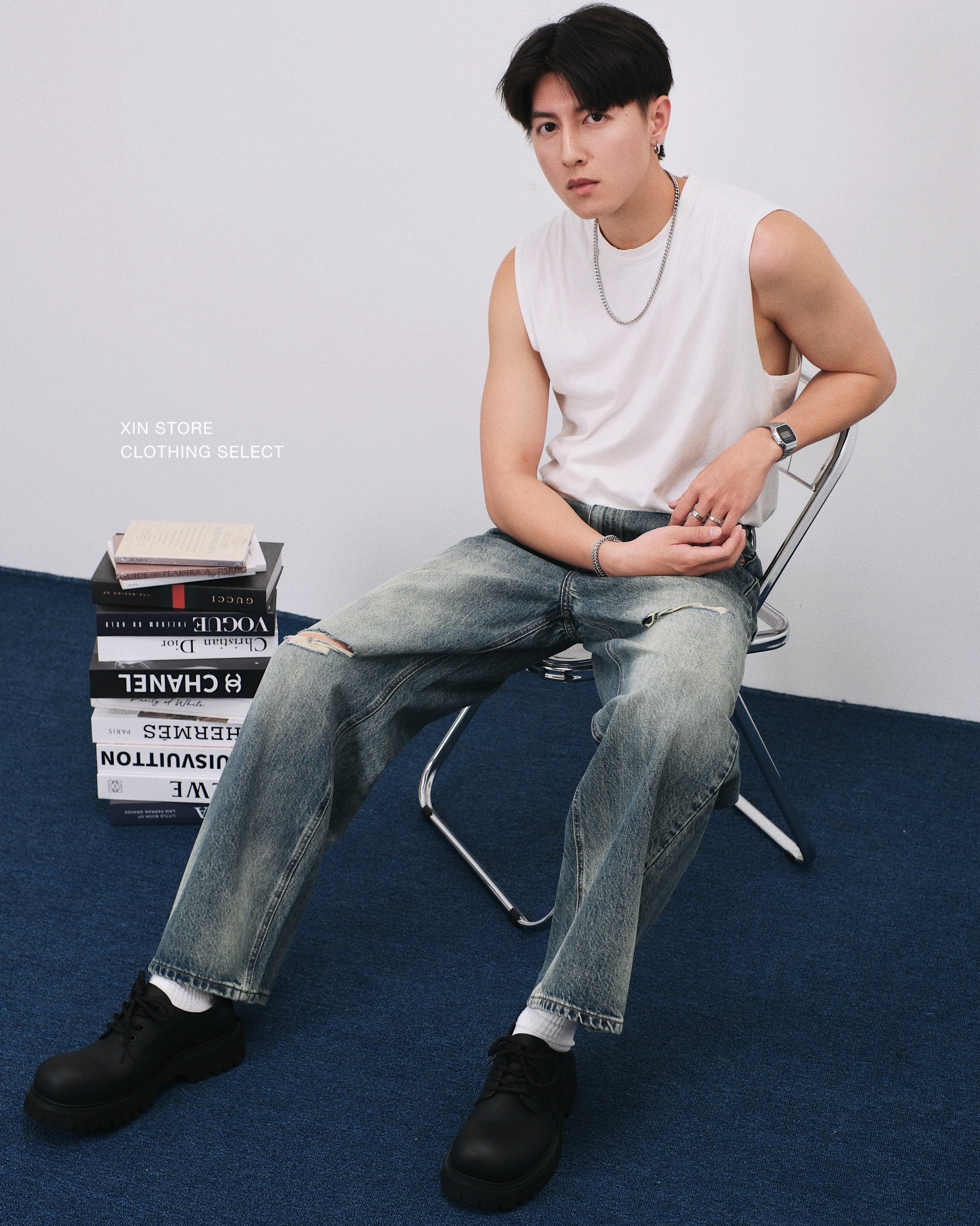 <補貨降價⚡️>IVORY Ripped Straight Pants 直筒 水洗 刷破 牛仔褲 寬褲 水洗藍【Z8539】