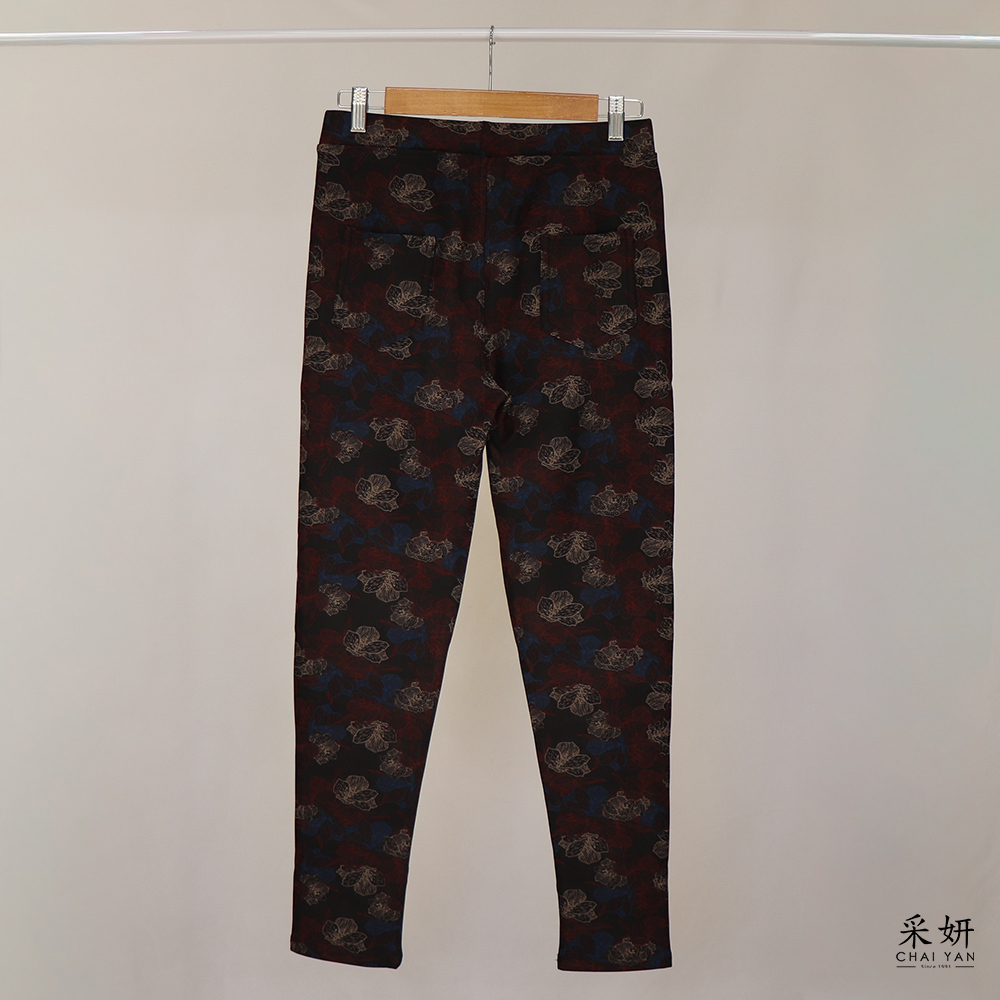 紅花微絨口袋貼腿褲