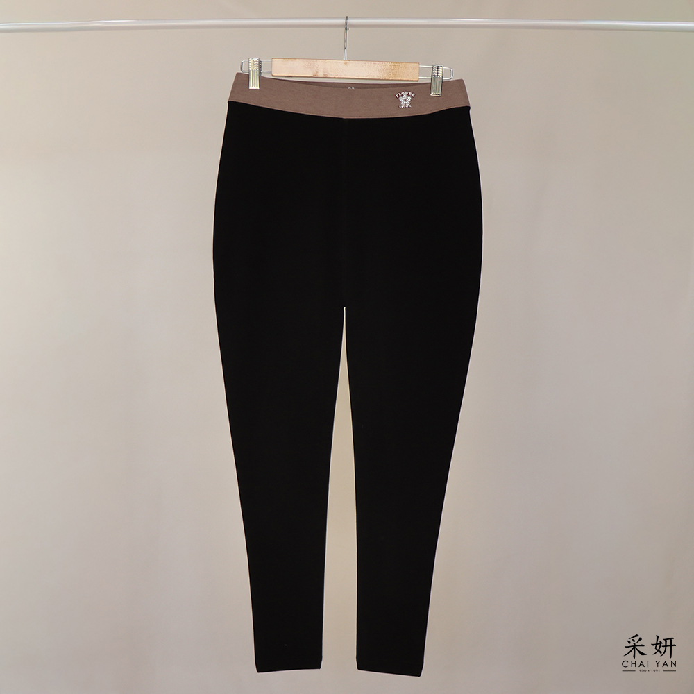 水鑽小花標刷絨貼腿褲