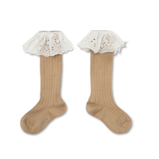 (預購) COLLEGIEN 螺紋蕾絲中筒襪 Sixtine - 280 Sable 沙色