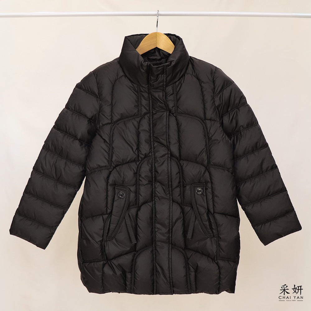 壓釦拉鍊長版立領鋪棉外套