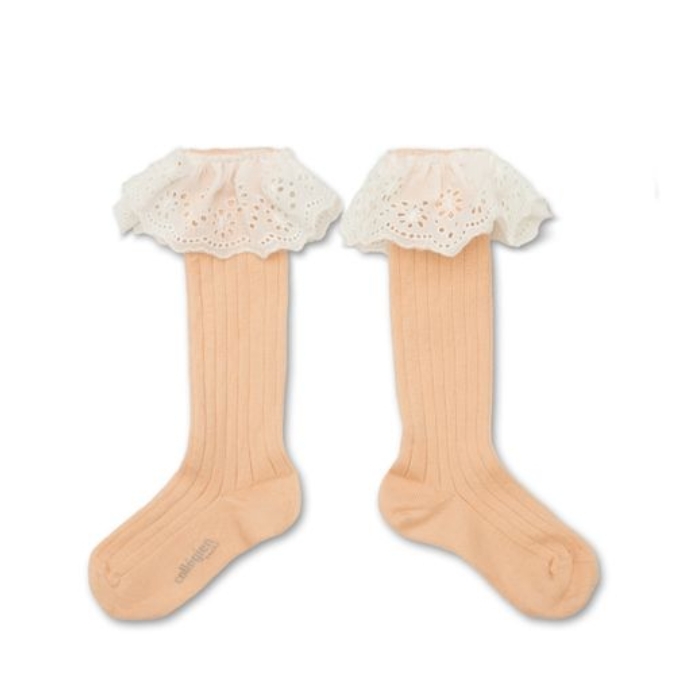 (預購) COLLEGIEN 螺紋蕾絲中筒襪 Sixtine - 590 Sorbet 冰淇淋粉