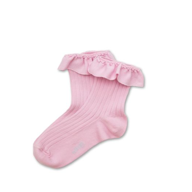 (預購) COLLEGIEN 螺紋荷葉邊短襪 Ludivine - 127 Rose Dragée 玫瑰糖粉