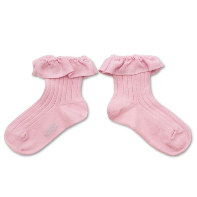 (預購) COLLEGIEN 螺紋荷葉邊短襪 Ludivine - 127 Rose Dragée 玫瑰糖粉