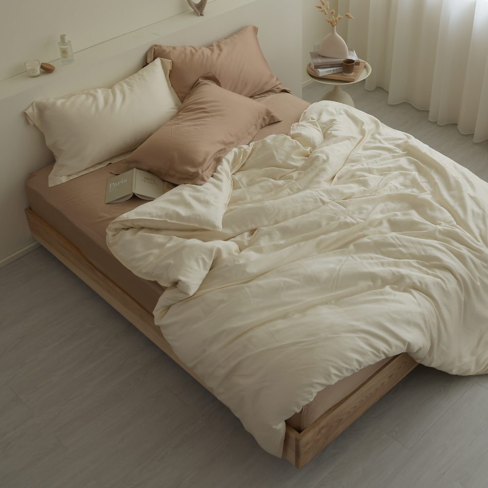 60支天絲｜100%萊賽爾｜雙色配｜駝金色ｘ奶霜白 焦糖奶霜