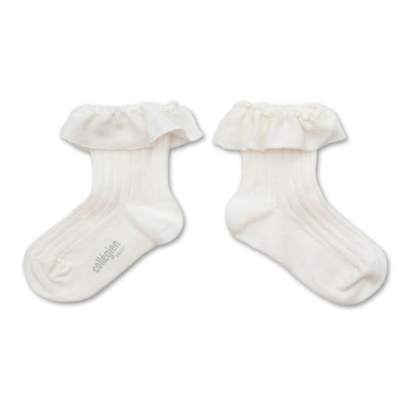 (預購) COLLEGIEN 螺紋荷葉邊短襪 Ludivine - 908 Blanc Neige 雪白