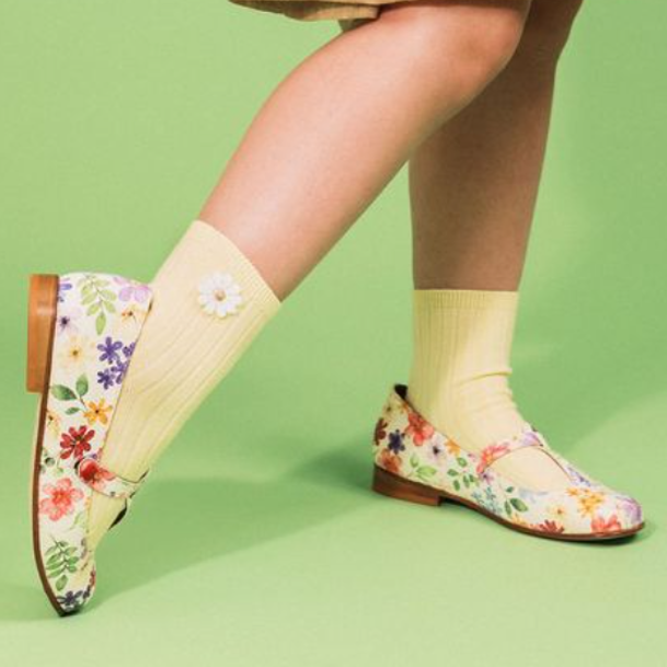 (預購) COLLEGIEN 螺紋小花短襪 Bérénice - 039 Vanille 香草