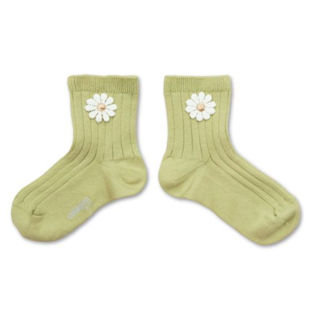 (預購) COLLEGIEN 螺紋小花短襪 Bérénice - 251 Verveine 淺綠