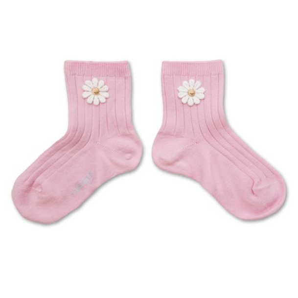 (預購) COLLEGIEN 螺紋小花短襪 Bérénice - 127 Rose Dragée 玫瑰糖粉