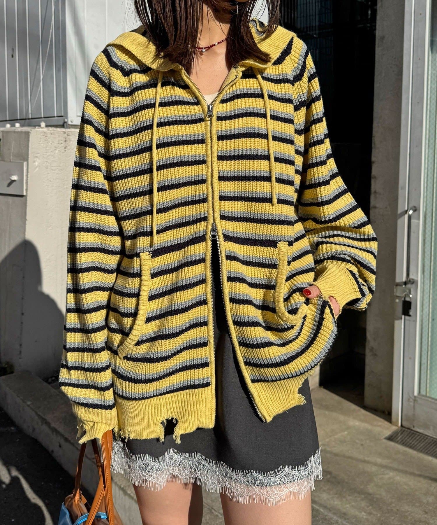 日本連線預訂 CN Assorted Border Double Zip Knit Hoodie