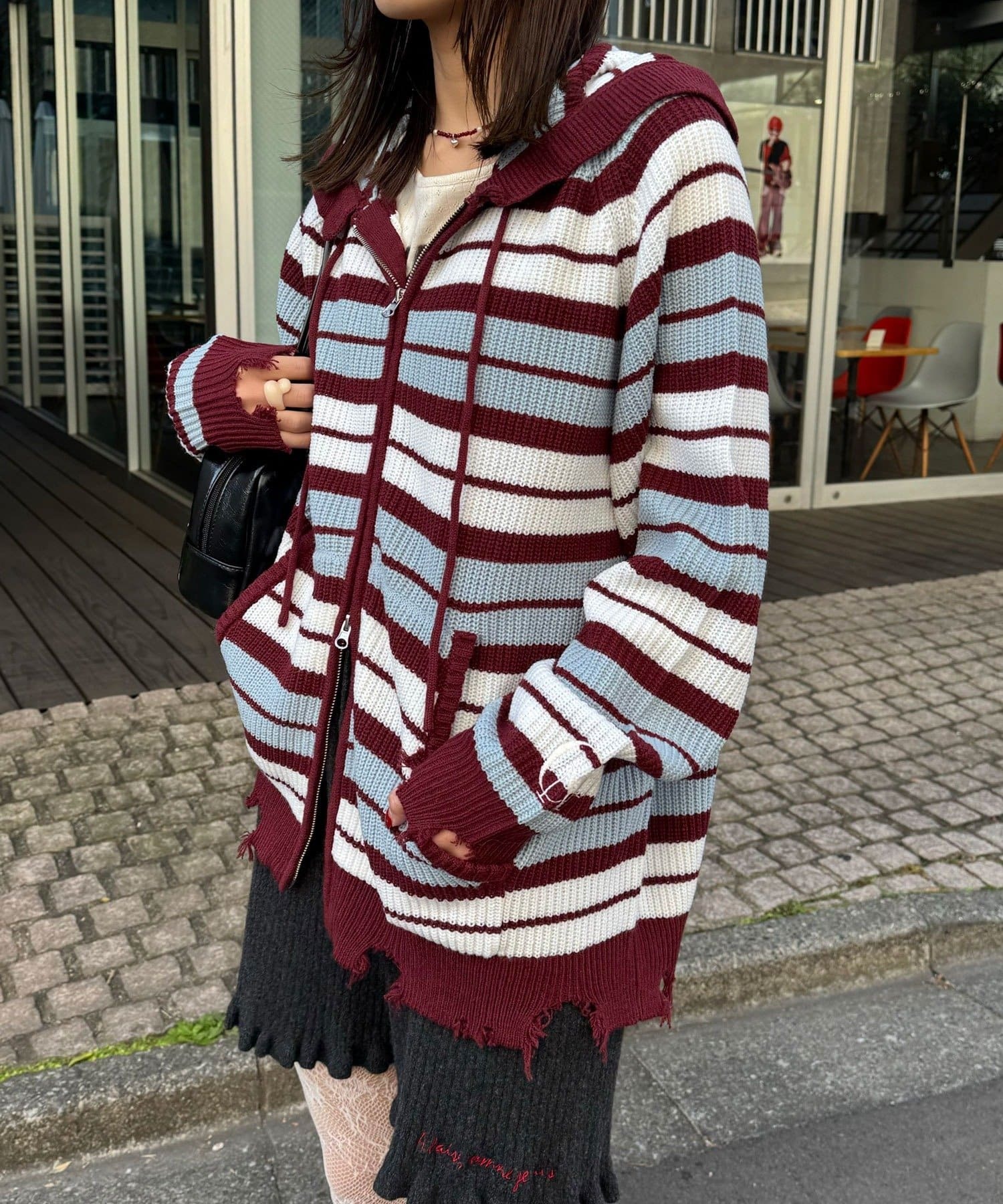 日本連線預訂 CN Assorted Border Double Zip Knit Hoodie