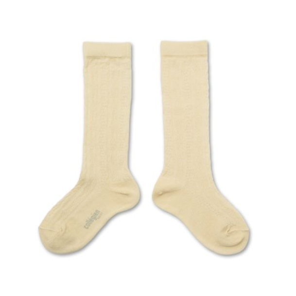 (預購) COLLEGIEN 幾何縷空長襪 Anaïs - 037 Doux Agneaux 米白