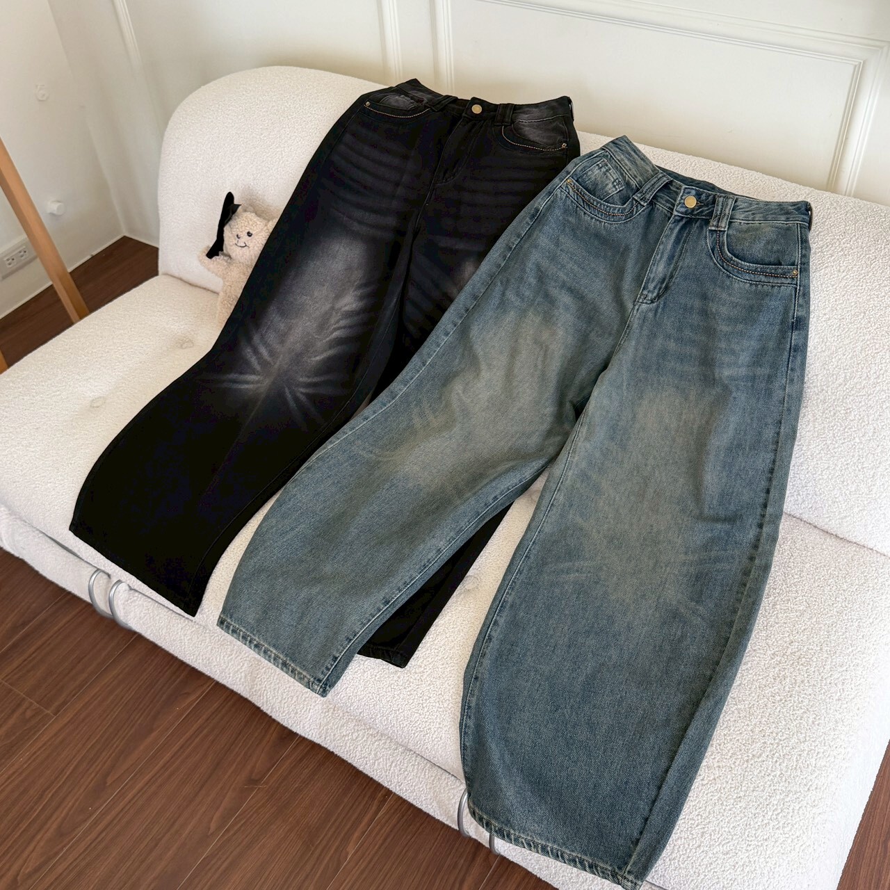 拓霧咖啡館 微彎刀刷色牛仔褲