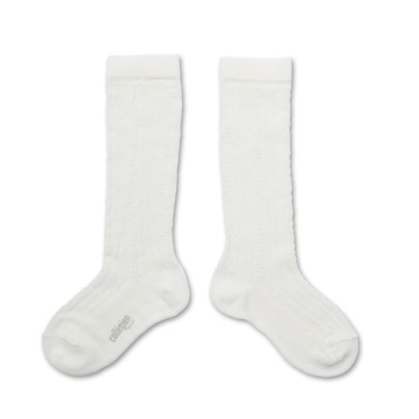 (預購) COLLEGIEN 幾何縷空長襪 Anaïs - 908 Blanc Neige 雪白