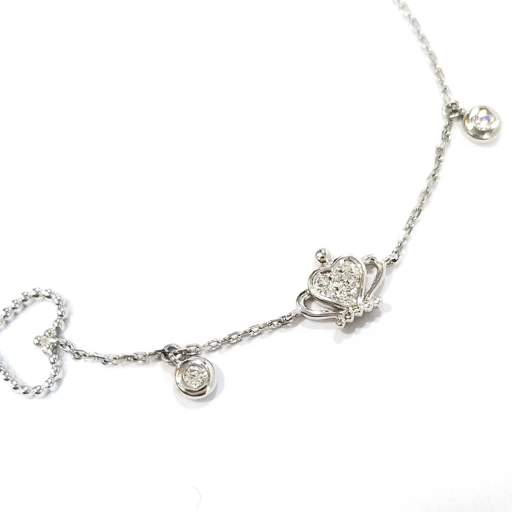 18K白金天然鑽石皇冠心心手鏈及腳鏈