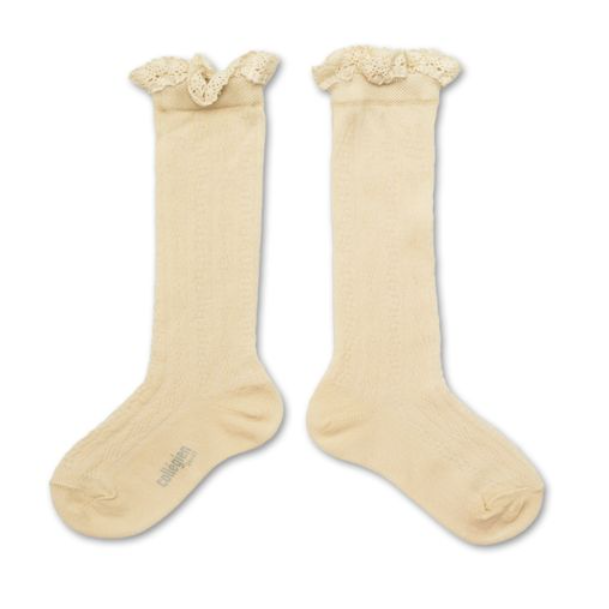 (預購) COLLEGIEN 幾何縷空蕾絲邊長襪 Marie-Anaïs - 037 Doux Agneaux 米白