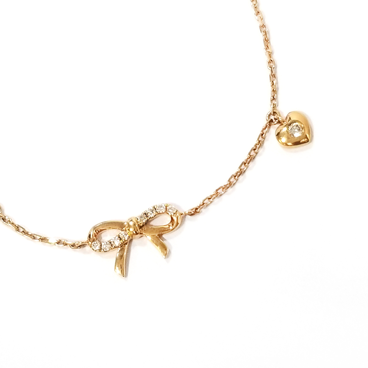 18K玫瑰金天然鑽石蝴蝶絲帶心心手鏈及腳鏈