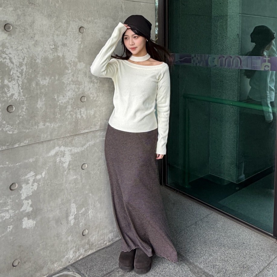 通透感知性 橫條紋棉質長裙