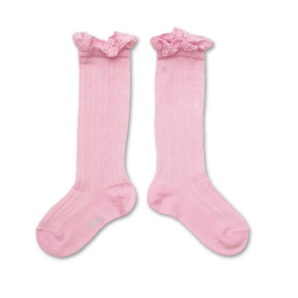 (預購) COLLEGIEN 幾何縷空蕾絲邊長襪 Marie-Anaïs - 127 Rose Dragée 玫瑰糖粉