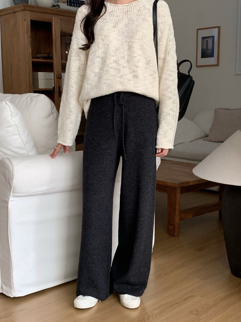 Kelsey 休閒綁帶羊毛長褲 [ 3色 / Free ]