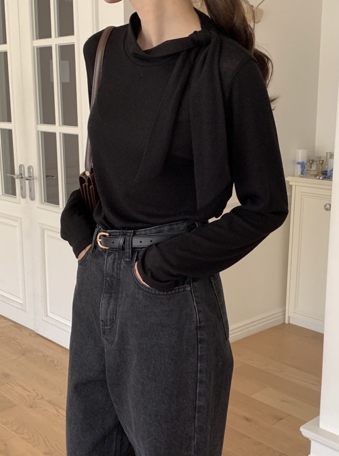 Gaia Scarf-Detail Wool Top [ 3 colors / Free ]