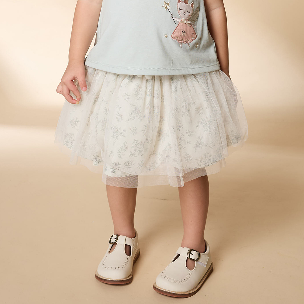 PIPPY 浪漫網紗碎花純棉短裙 白