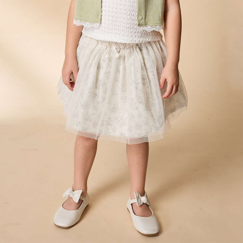 PIPPY 浪漫網紗碎花純棉短裙 白