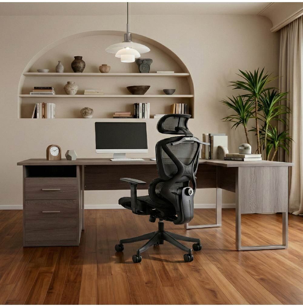 康迪仕摩登L型書桌-深木色