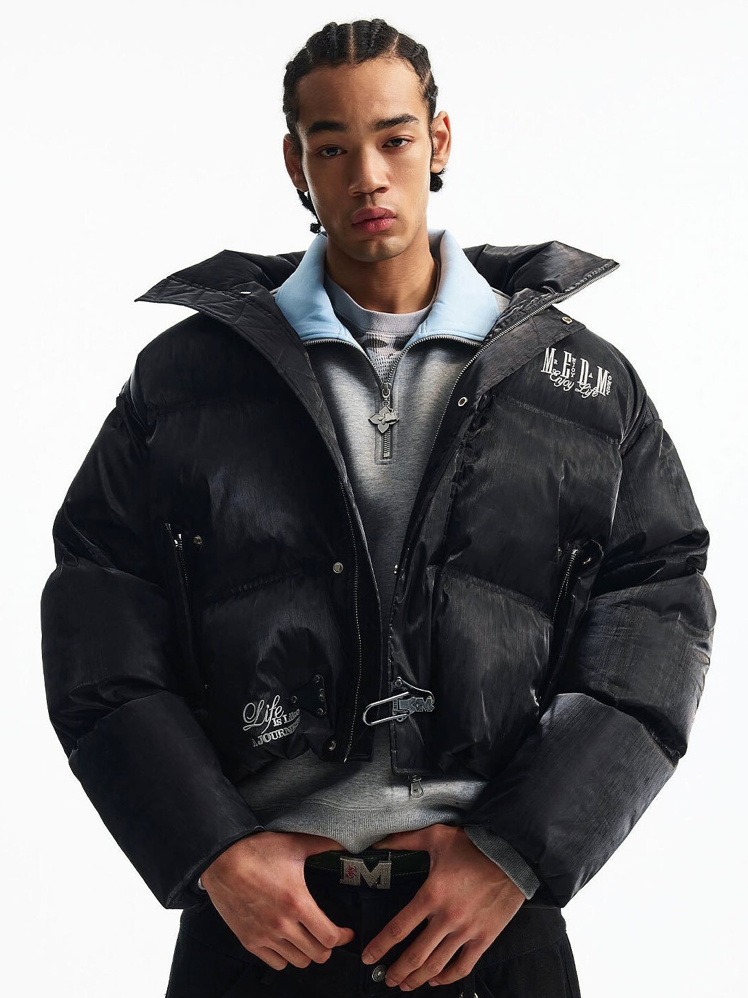 MEDM 暗黑風 液態金屬 胸前下擺Logo 鴨絨保暖 羽絨外套