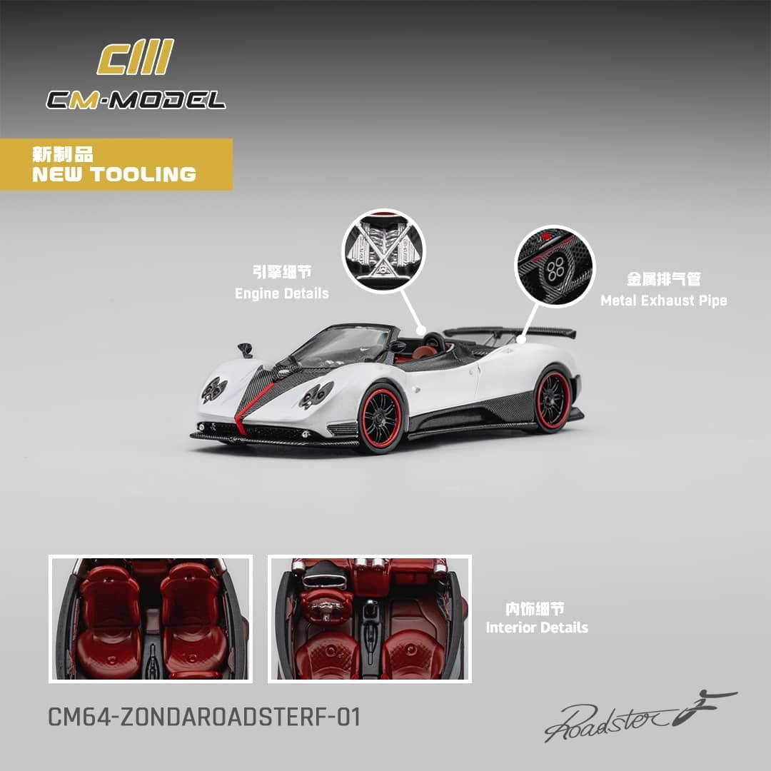 PO-$170 * CM MODEL * 1:64 PAGANI ZONDA F ROADSTER PEARL WHITE