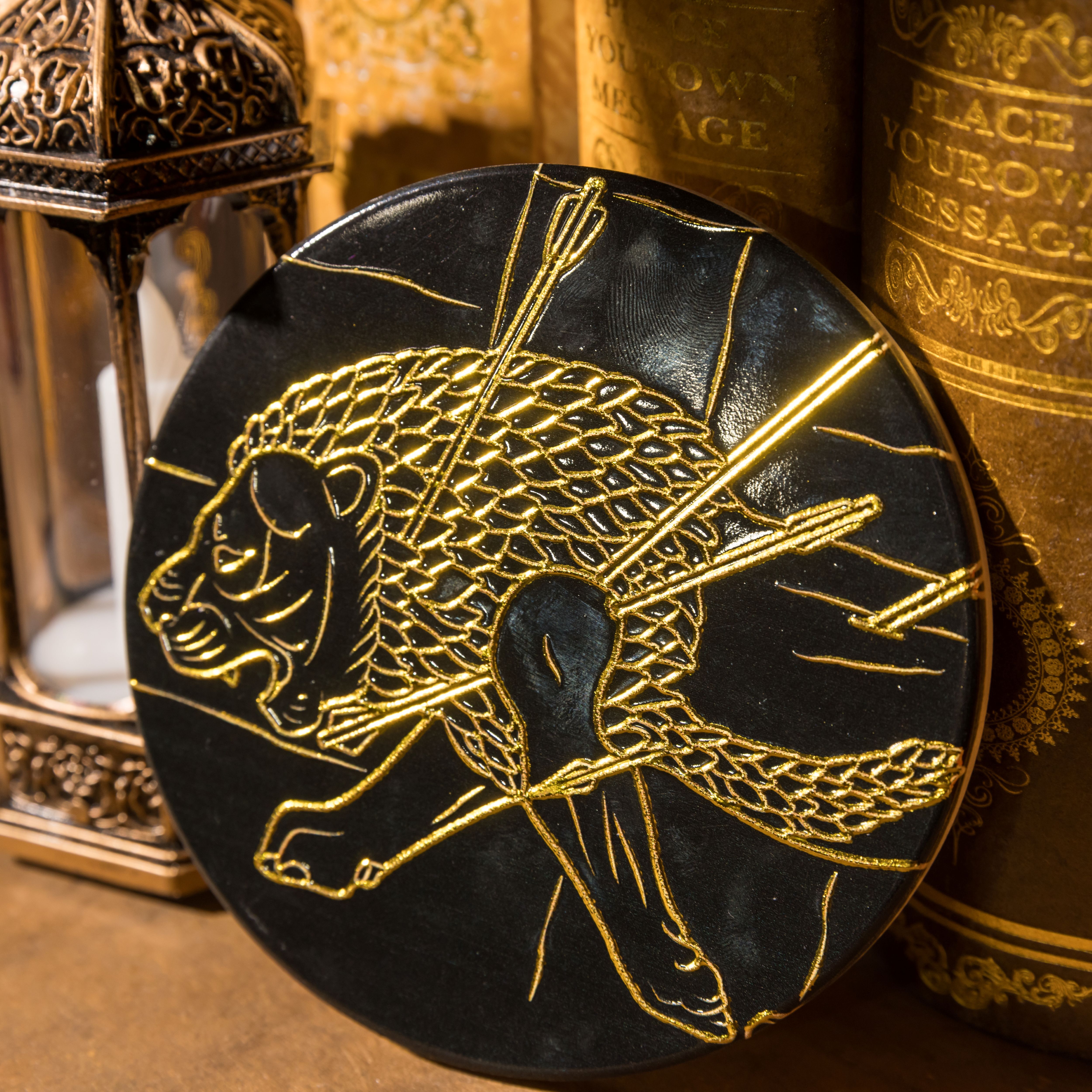 世界古文明藝術杯墊｜獵獅浮雕