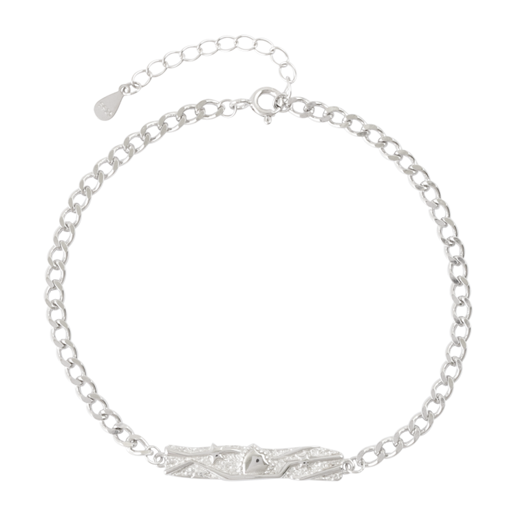 純銀手鍊，情侶手鍊 幾何飾牌俐落線條；刻痕藏著承諾 把誓言壓成一道線（4200男款）