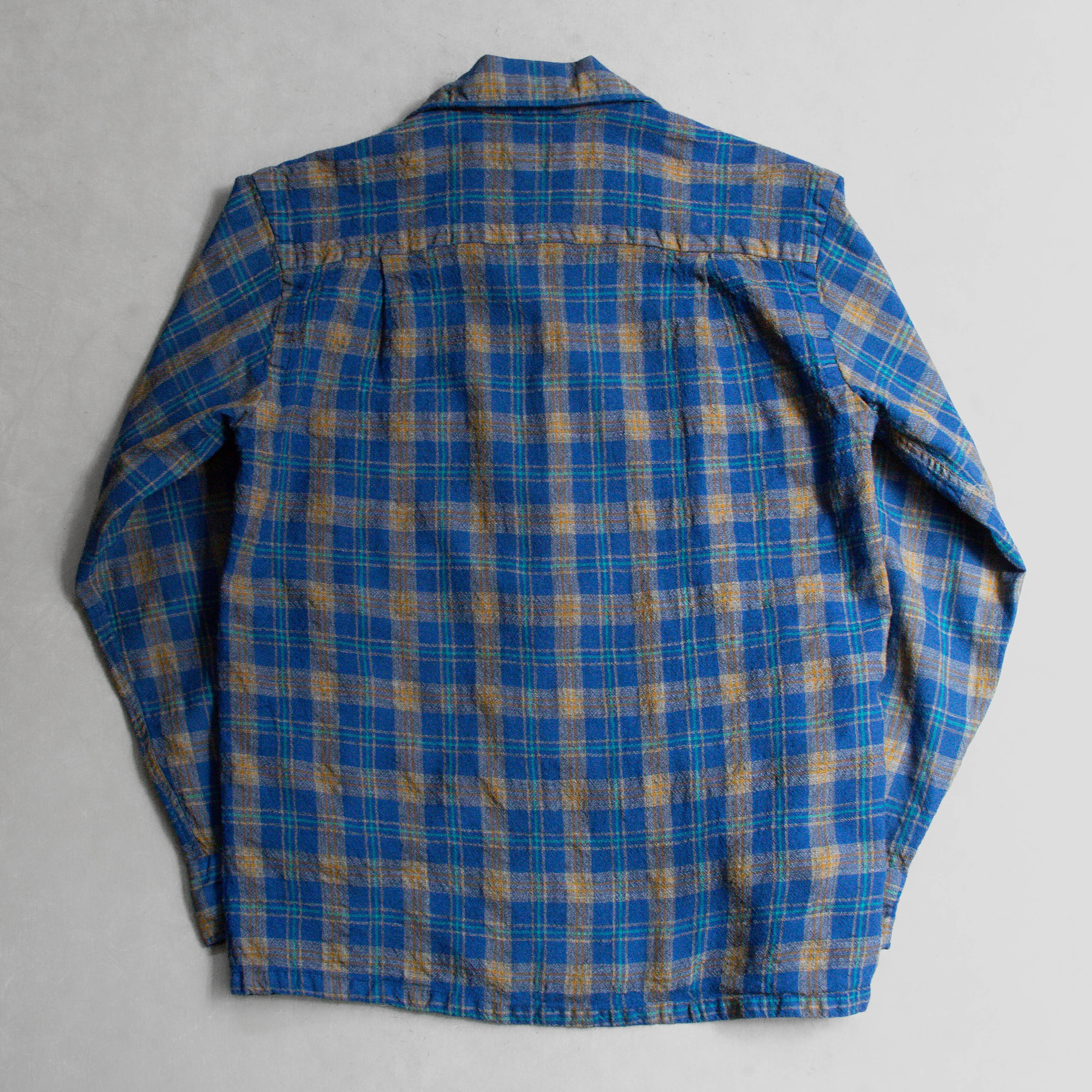 60-70S PENNEYS WOOL OPEN SHIRT 美國 藍色 格紋 羊毛 開領 長袖 襯衫