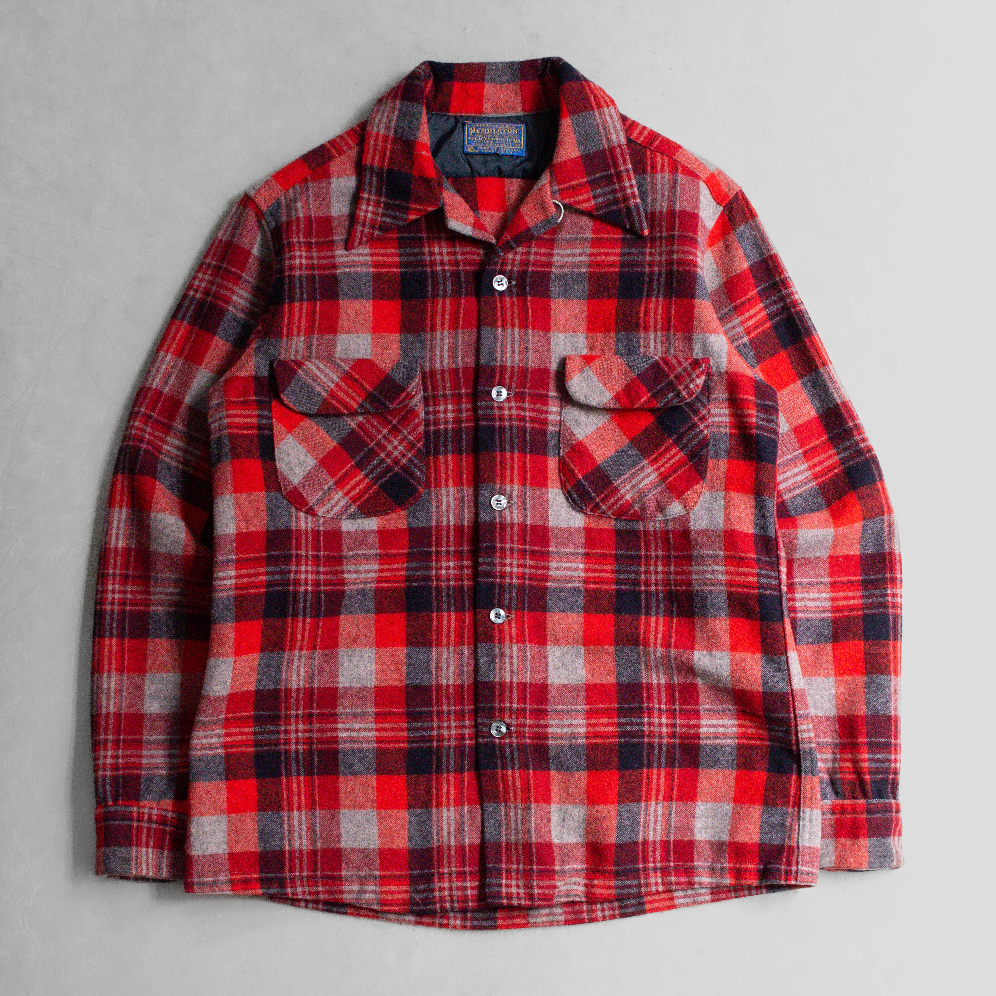 70S PENDLETON WOOL BOARD SHIRT 美國製 紅色 格紋 羊毛 長袖 開領 襯衫