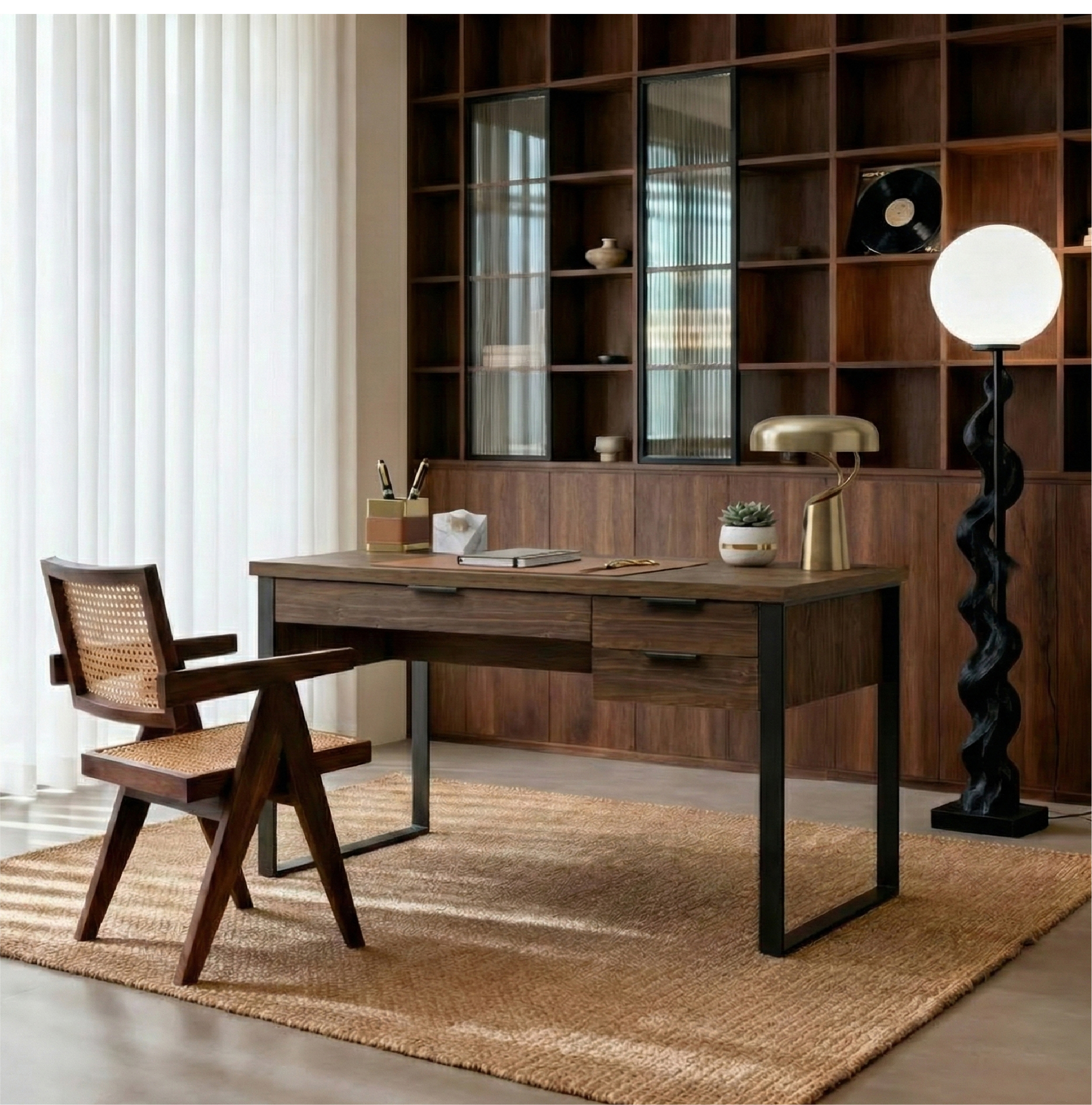 雅博德經典胡桃4尺書桌-附USB孔