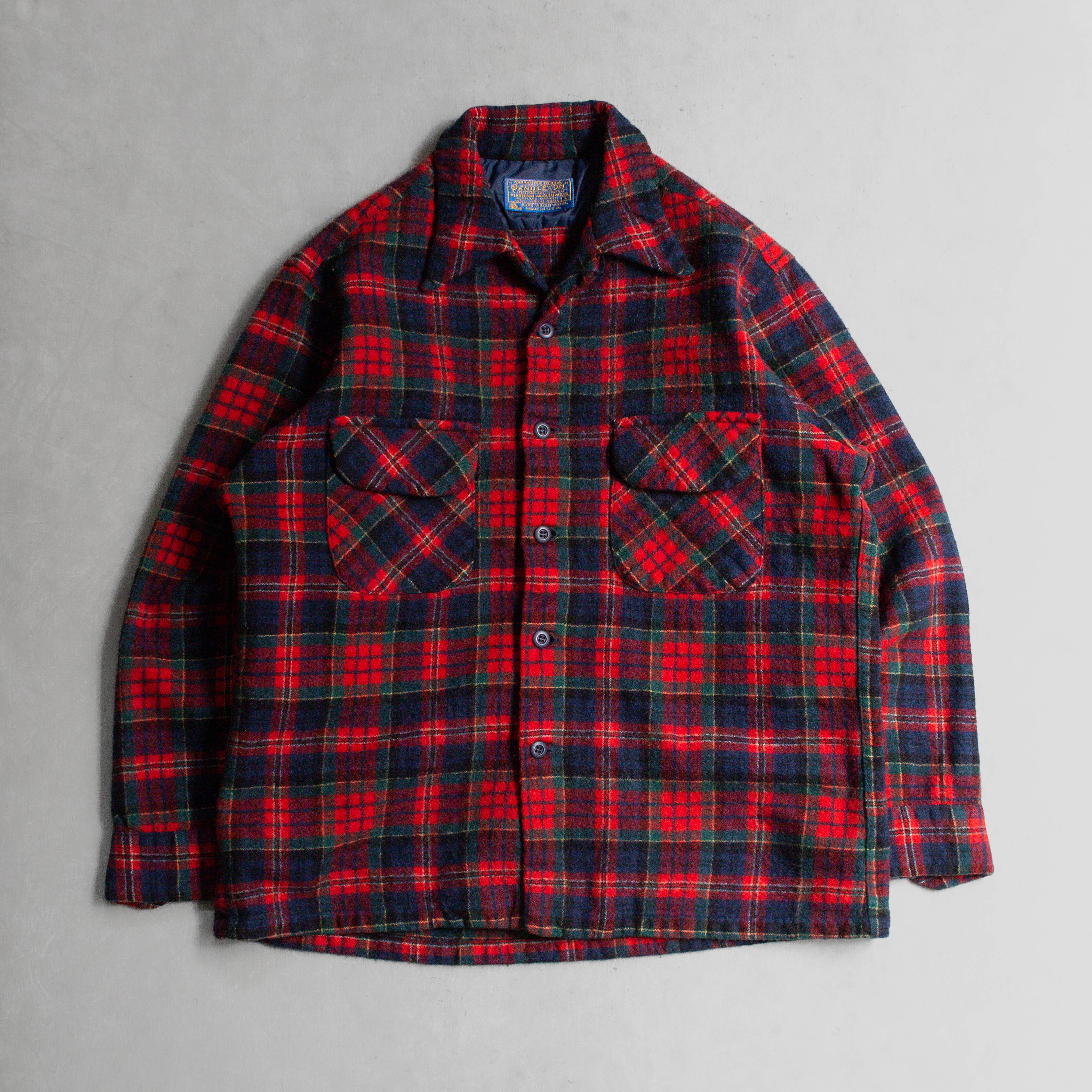 70S PENDLETON WOOL BOARD SHIRT 美國製 紅色 格紋 羊毛 長袖 開領 襯衫